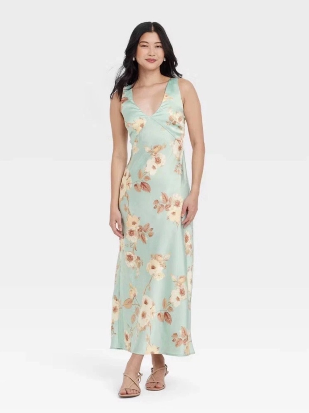 A New Day Women's Mint Floral Sleeveless Long Maxi Dress Plus Size 2X